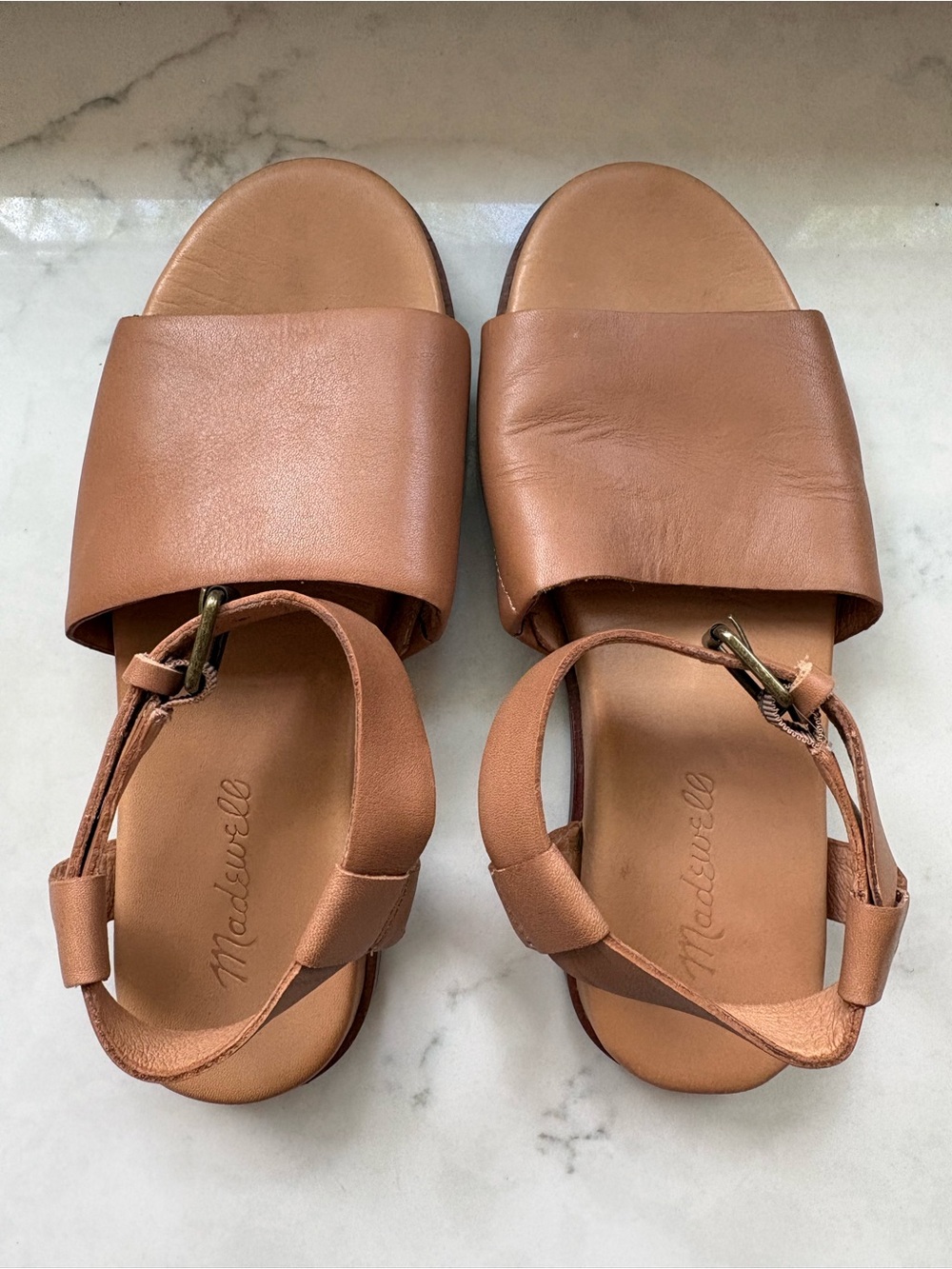 Madewell Cognac Leather Ankle-Strap Slide Sandals